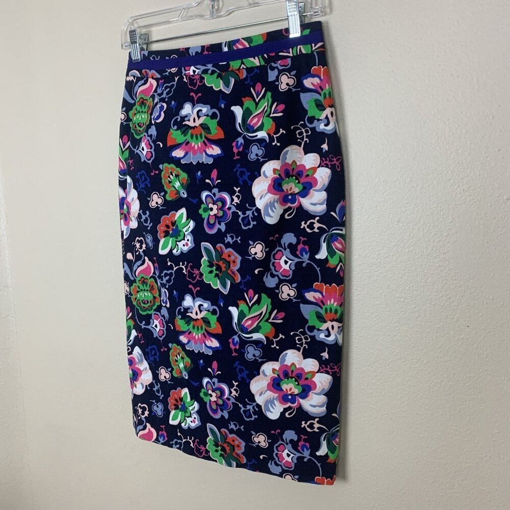 Boden Womens 4L Skirt Floral Cotton Pencil Lined NWOT Office Navy Colorful Midi - Picture 4 of 16